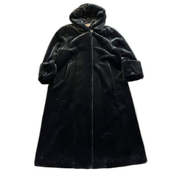 Midnight Velvet Long Coat Women Large Black Gothic Victorian Vintage Opera Hood - Picture 1 of 13